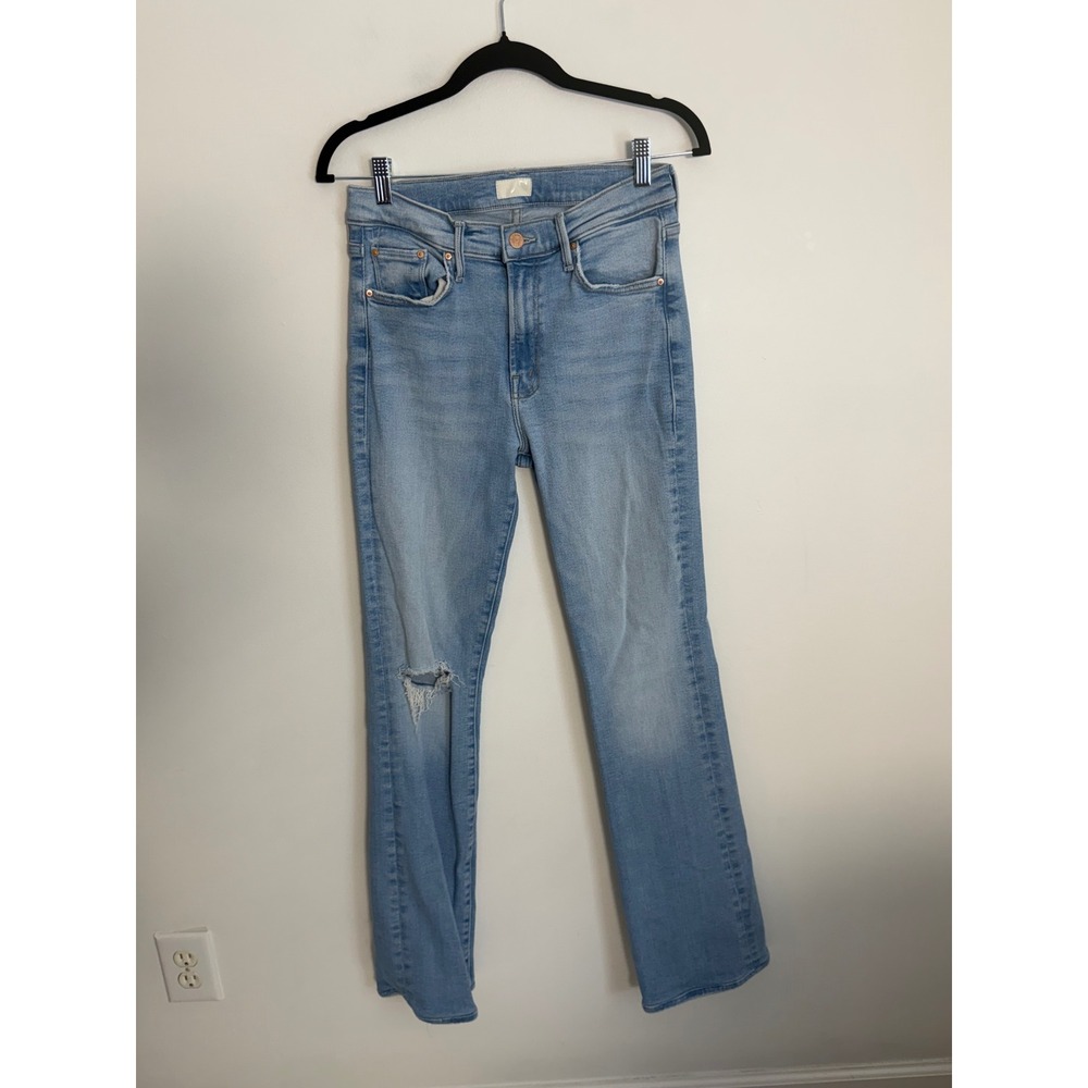 Mother The Outsider Heel Light Wash Distressed Flare Jeans Size 28 Womens